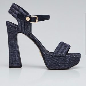 Louis Vuitton Blue Denim Ankle Strap Platform Sandals Size 39 1/2